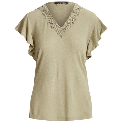 Lauren Ralph Lauren Women's Linen-Blend Jersey Flutter-Sleeve Blouse Ranch Sage