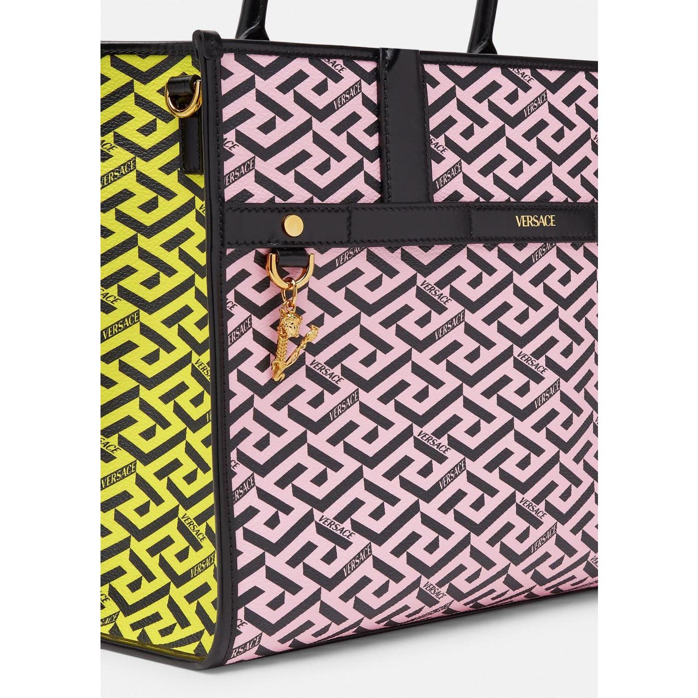 Versace La Greca Signature Tote Bag Pink+Lilac+Yellow