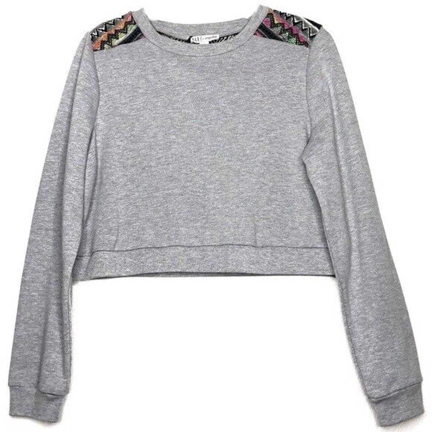 MADE FOR IMPULSE Ladies Tribal Cropped Sweatshirt, Grey/Multi Color, $69-NWT