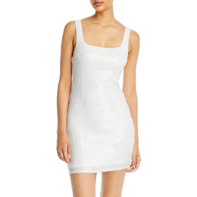 AQUA Ladies Sleeveless White Sequin Bodycon Mini Dress, Size Small, NWT!