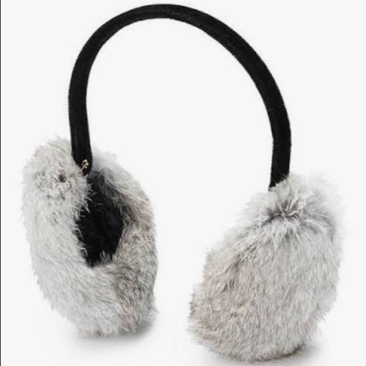 Surell Black & Gray Rabbit Fur Earmuffs, NWT!