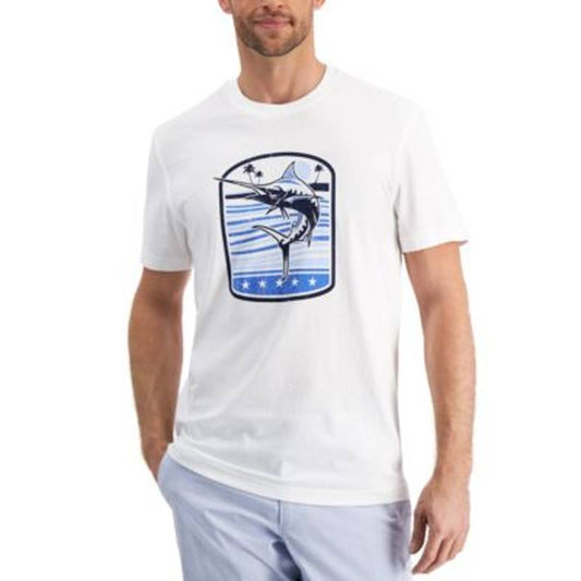 Club Room Men's Bright White & Blue Deep Sea Print Tee Shirt, Size Large, NWT!