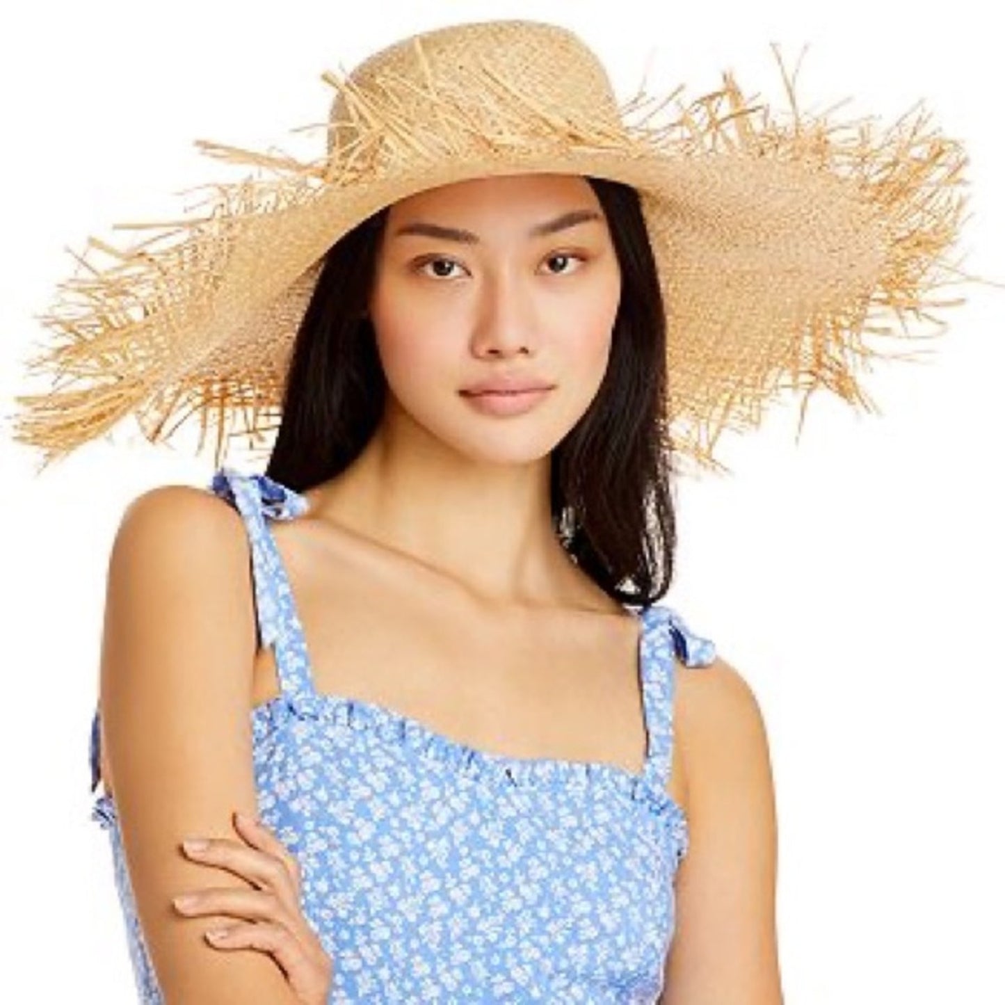 AQUA Natural Tan Straw Sunhat, Raw Edges, NWT!