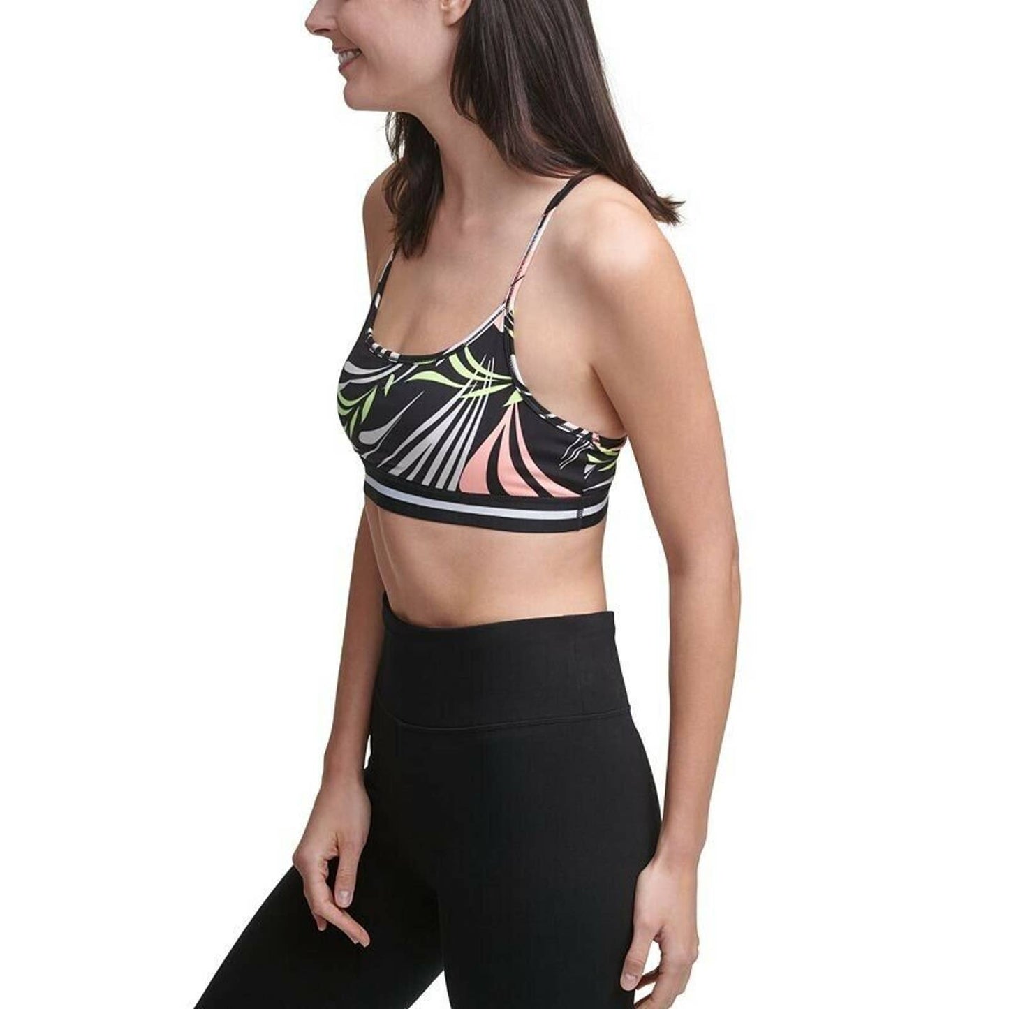 DKNY Dizzy Printed Racerback Medium Impact Sports Bra, NWT $44