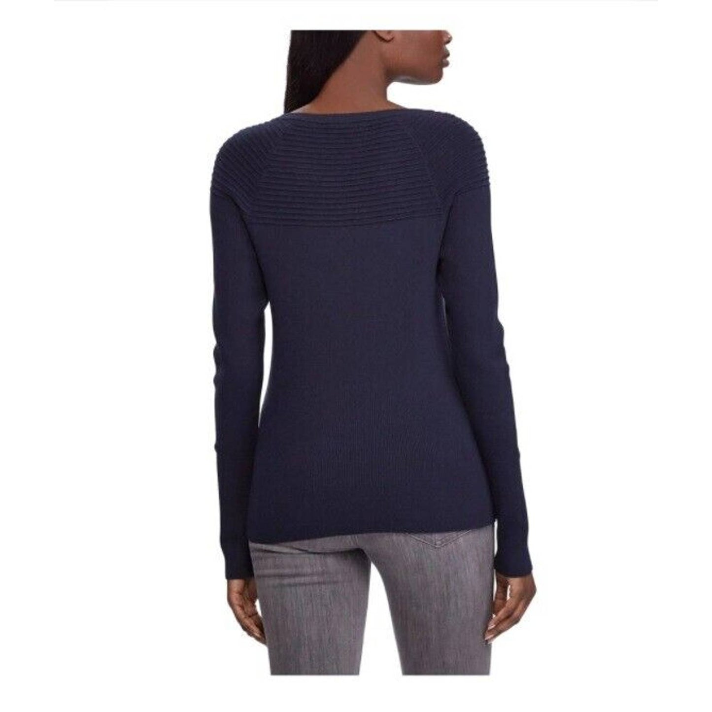 RALPH LAUREN TENISHA LONG SLEEVE RIBBED SWEATER LOGO BUTTON DETAIL, NAVY XL $99