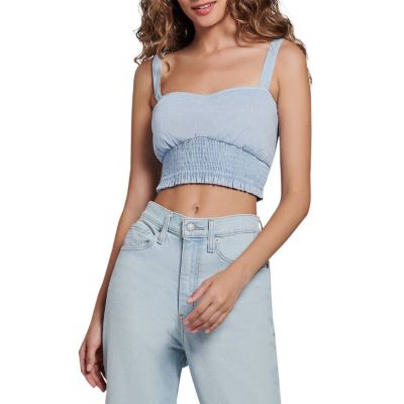 Lost + Wander Ladies Blue Lagoon Smocked Waist Crop Top, Size Large, NWT!