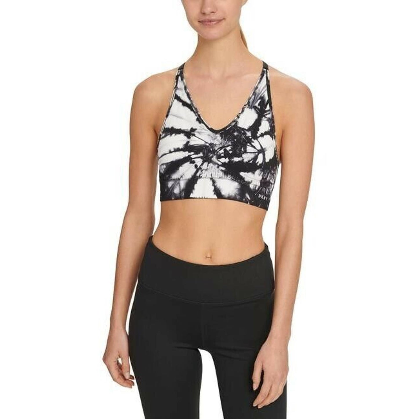 DKNY Womens Tie Dye Racerback Sports Bra Black White, NWT, $49