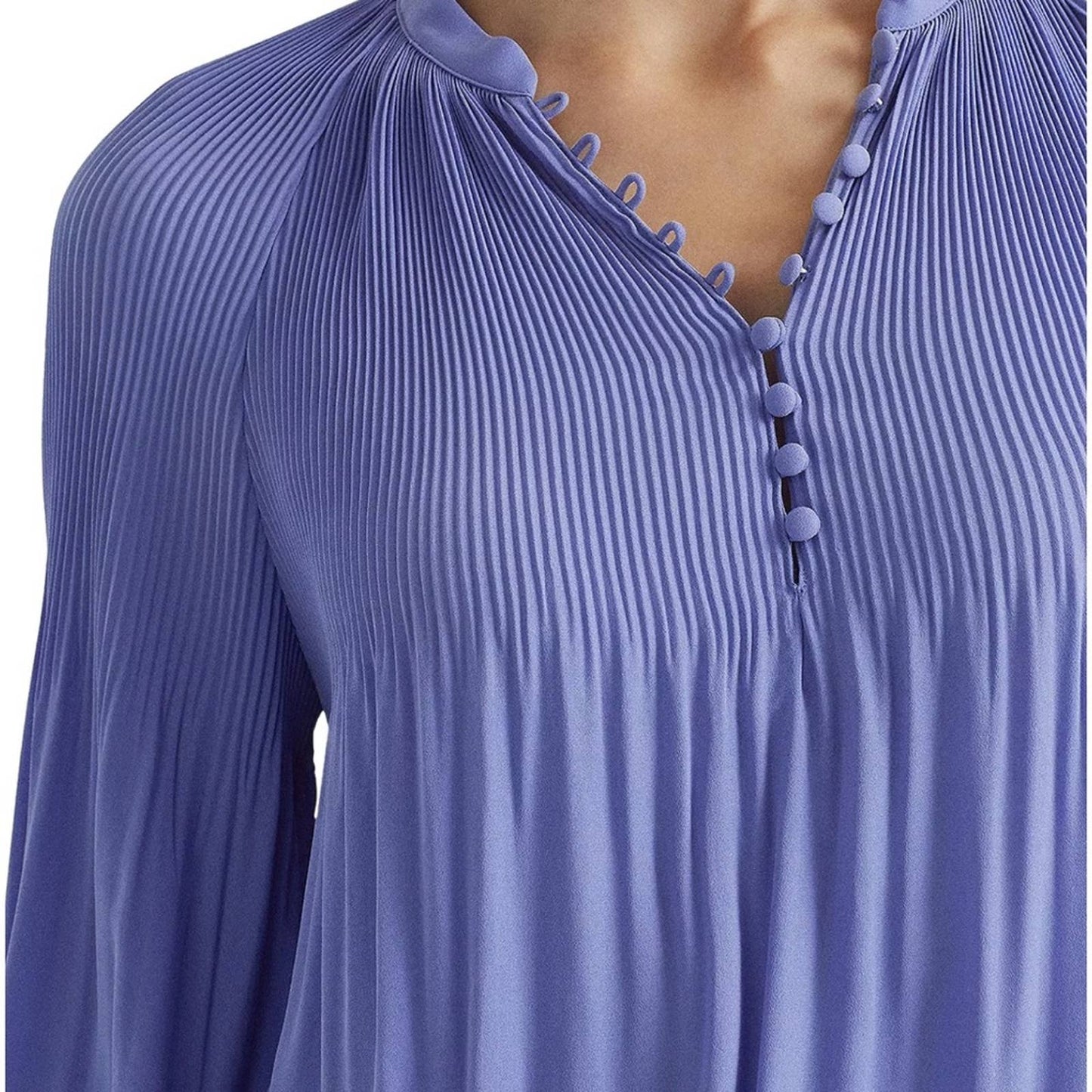 Lauren Ralph Lauren Blue Loch Blouse w/ Pleated Accents & Button-Up Front, NWT!