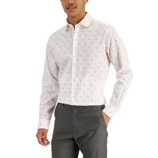 BAR III Men's White & Pink Flamingo Print Button Up Shirt, NWT!