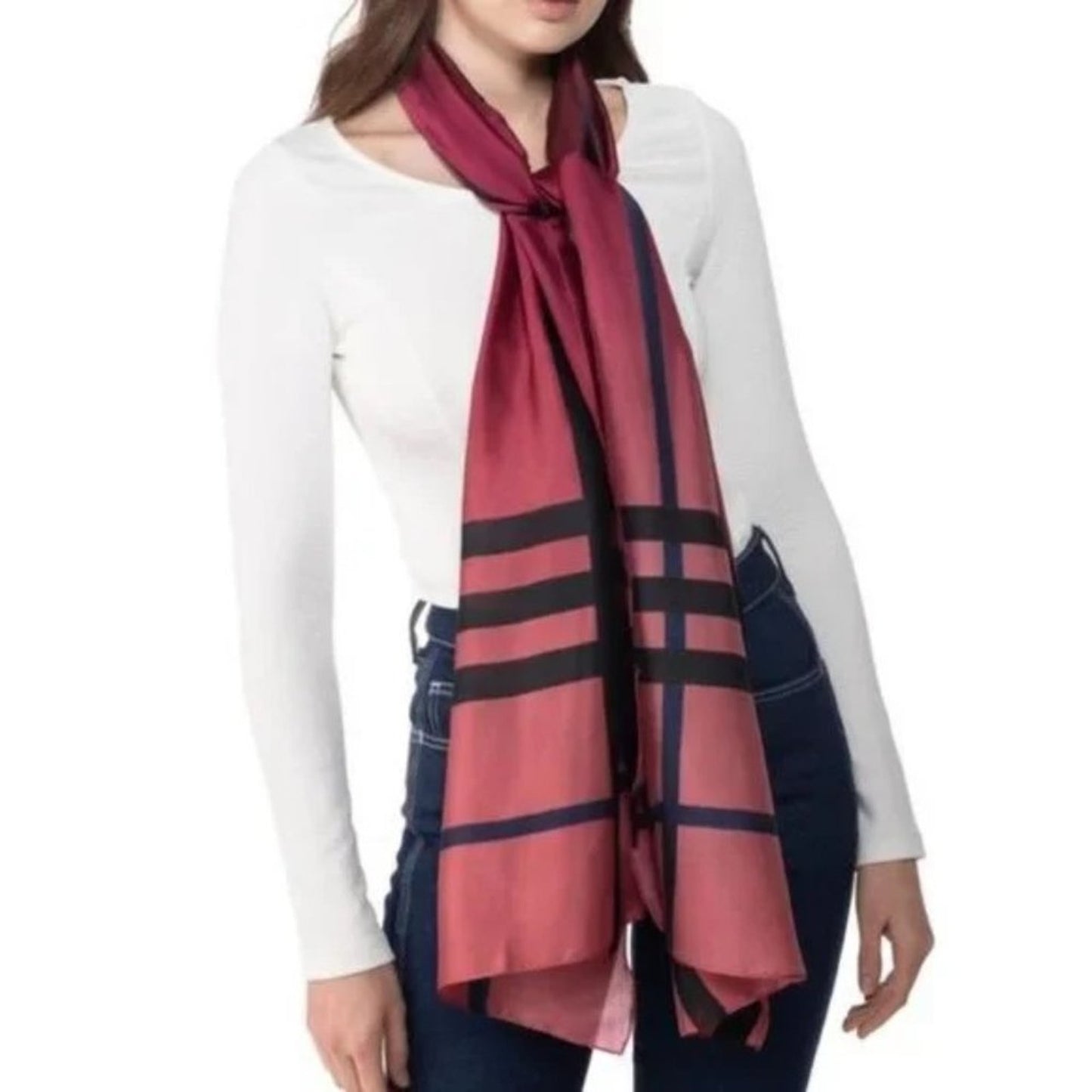 Giani Bernini Red Scarf w/ Blue & Black Stripes, One Size, NWT!!