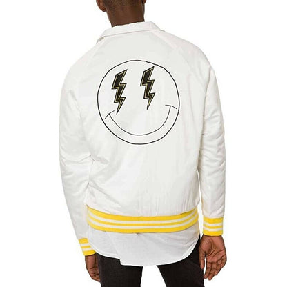 JAYWALKER MEN'S PULLOVER SATIN SWEATSHIRT WHITE LIGHTENING JACKET