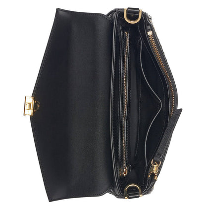 CALVIN KLEIN Locked STUDDED Crossbody Bag BLACK LEATHER