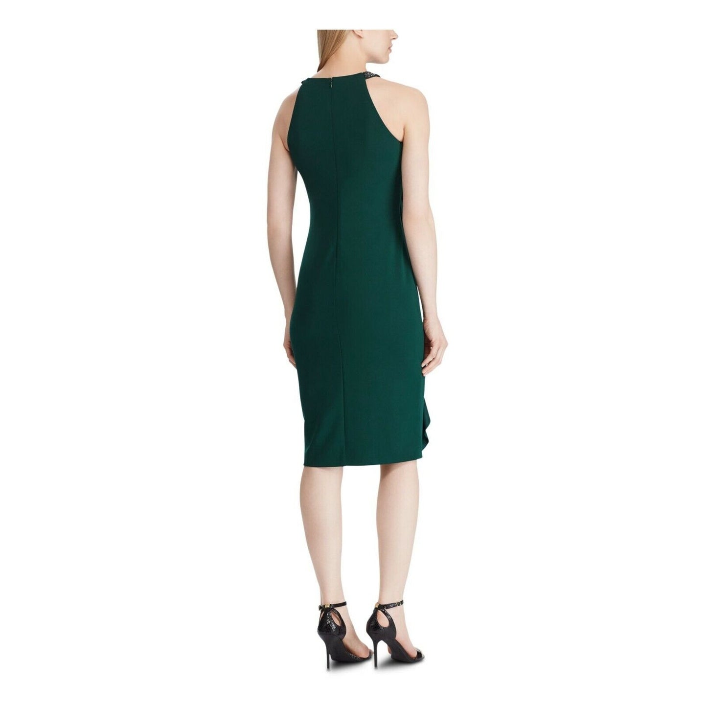 Ralph Lauren "Knoelyn" Green Ruffle Party Halter Dress w/ Beaded Accent Straps