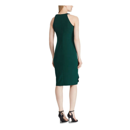 Ralph Lauren "Knoelyn" Green Ruffle Party Halter Dress w/ Beaded Accent Straps
