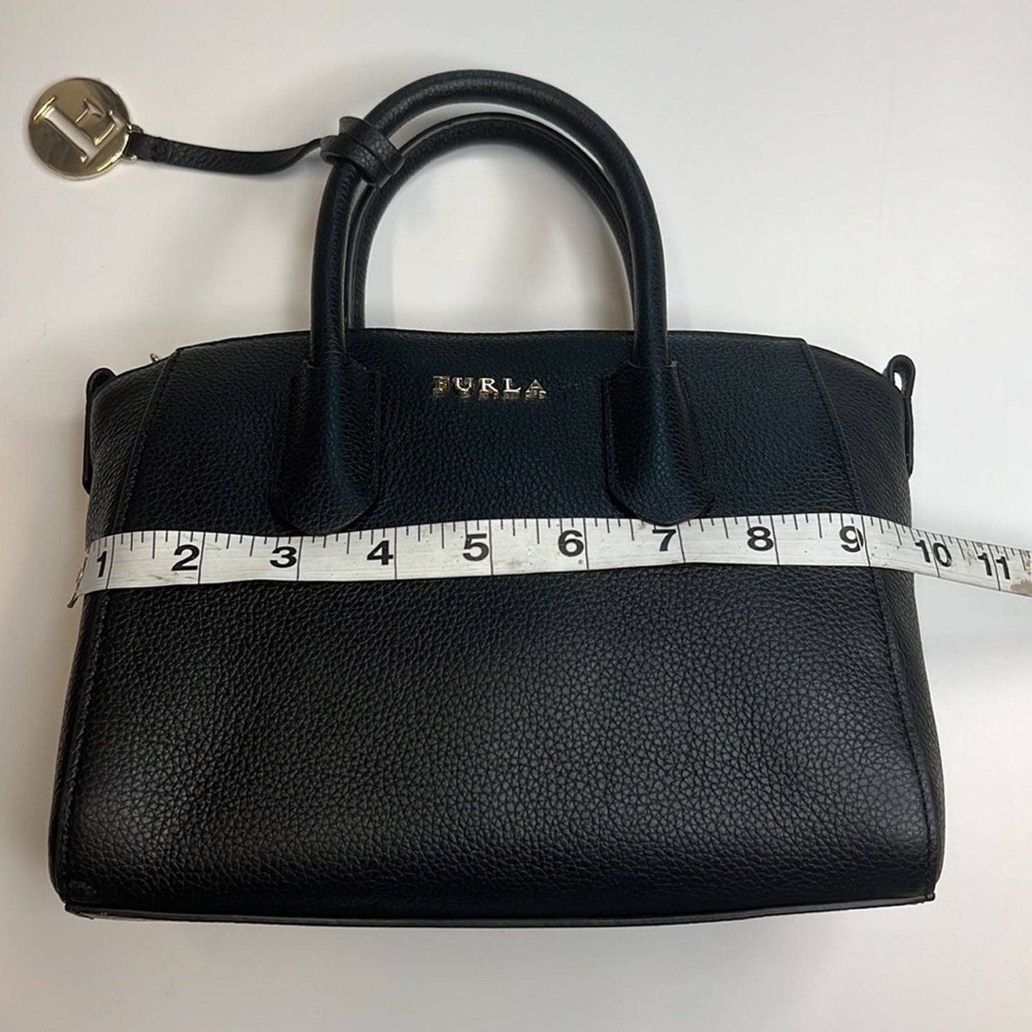 Furla Black Pebbled Leather Handbag w/ Removable Strap