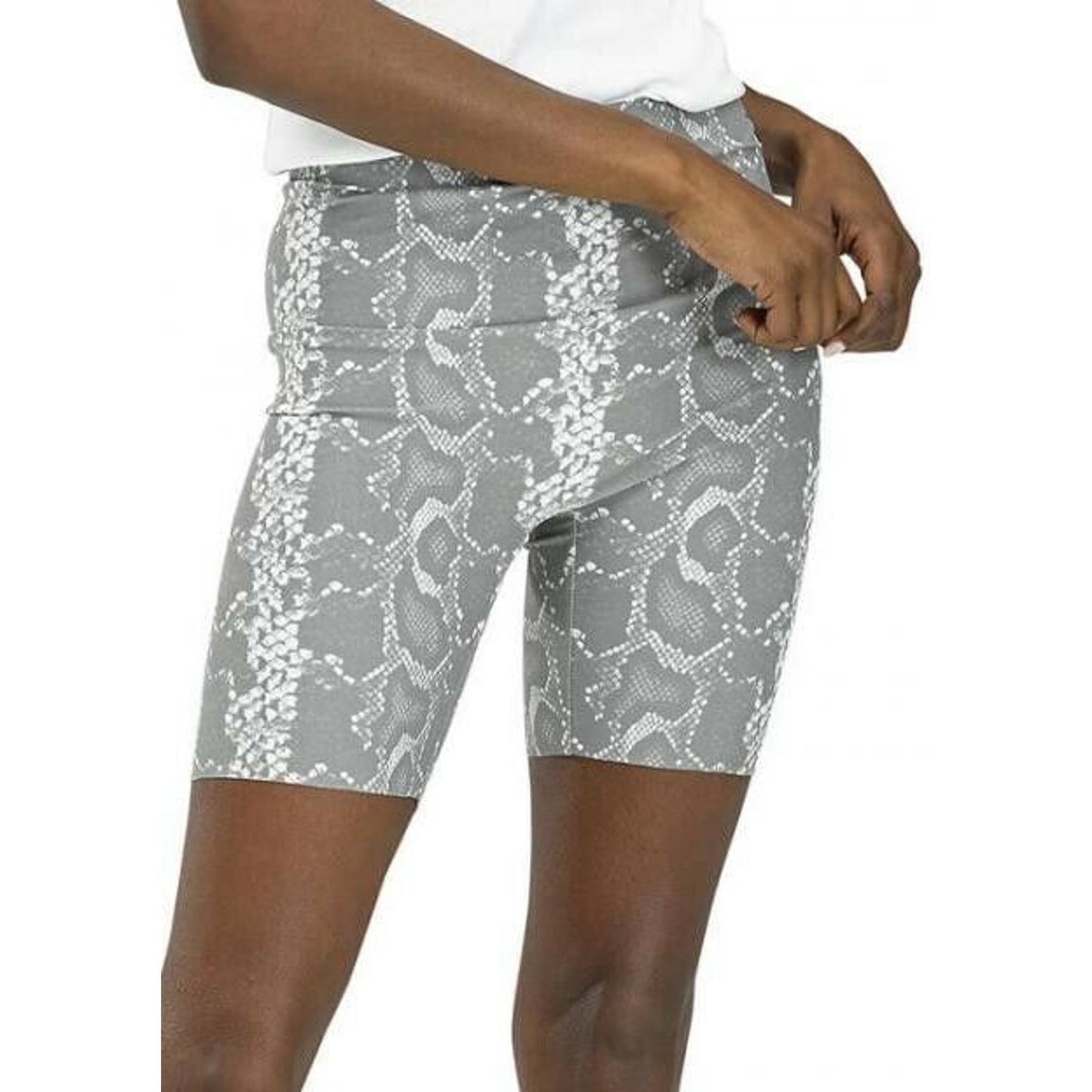 HUE Super Sleek Gray & White Snakeskin Print Biker Shorts