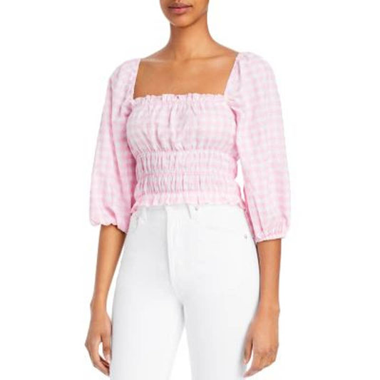 Charlie Holiday Ladies Pink & White Gingham "Boheme" Cropped Top