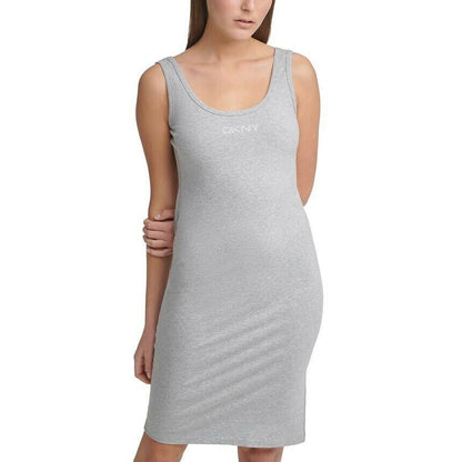 DKNY Womens Embellished Logo Tank Dress Pearl Grey Heather