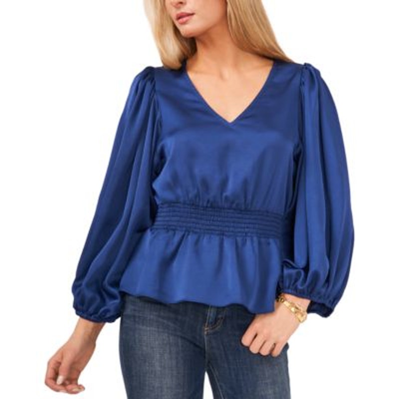 Vince Camuto Women's Deep Blue Long Sleeve Peplum Blouse, Size XXS