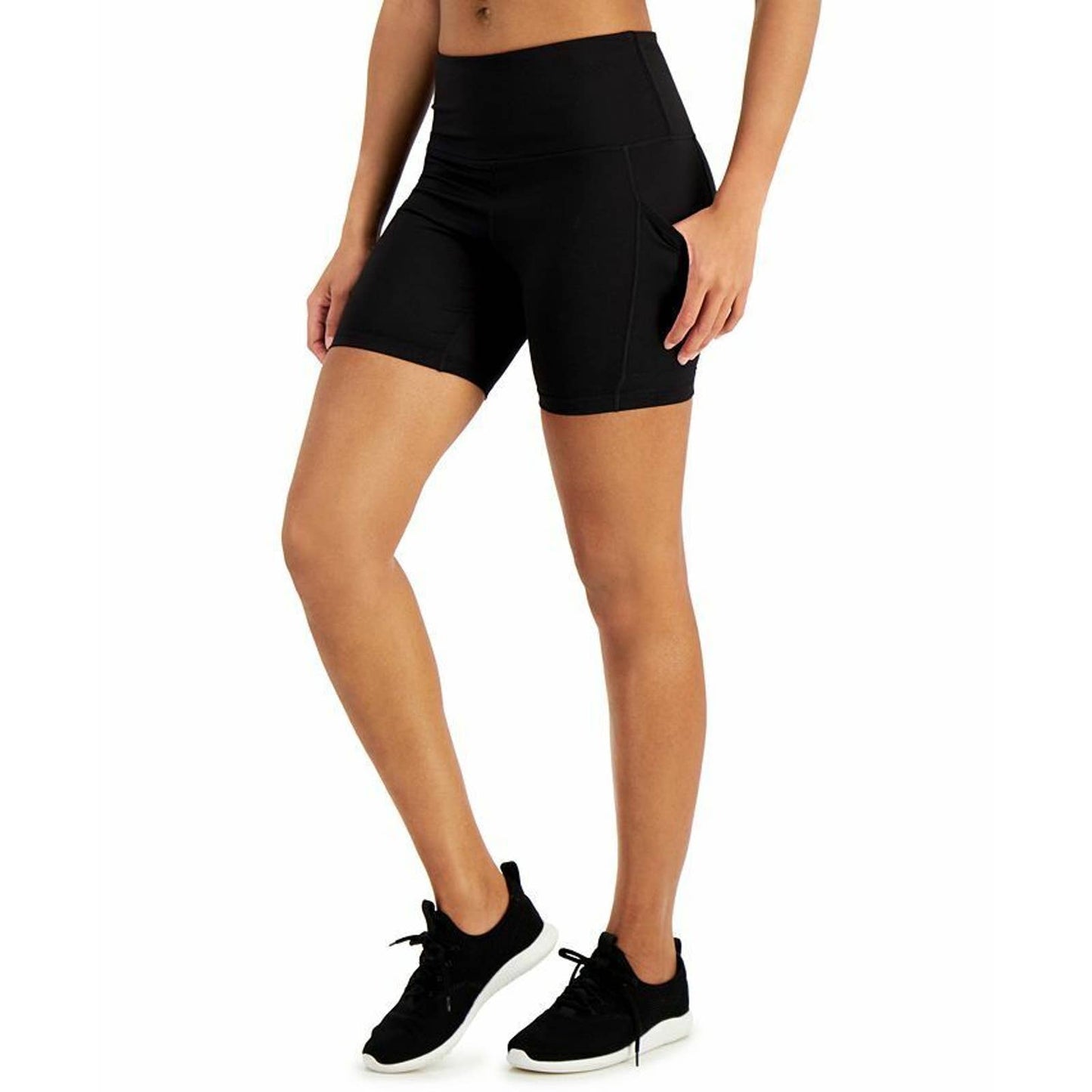 ID Ideology Womens High-Rise Pocket Bike Shorts Noir Black, NWT