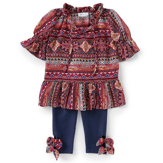 BONNIE JEAN Girls 2 PC Blouse and Jegging Set, Burgundy Print, NWT!, $40