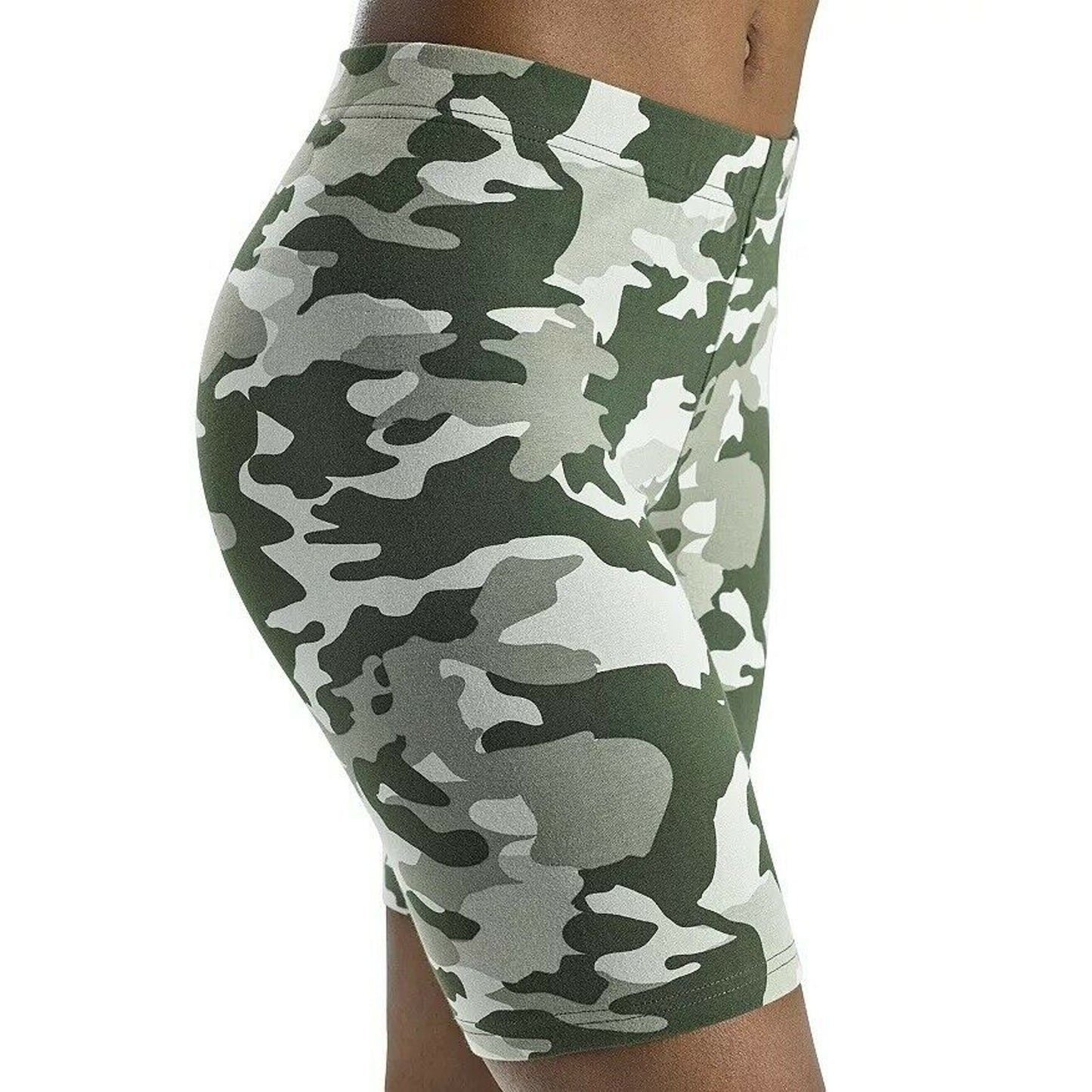 HUE Essentials Women's Olive Green Camo Print Biker Shorts