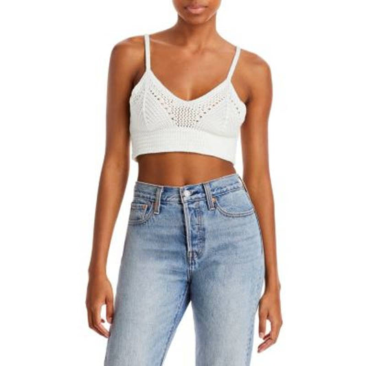 AQUA Ladies White Crochet Crop Top