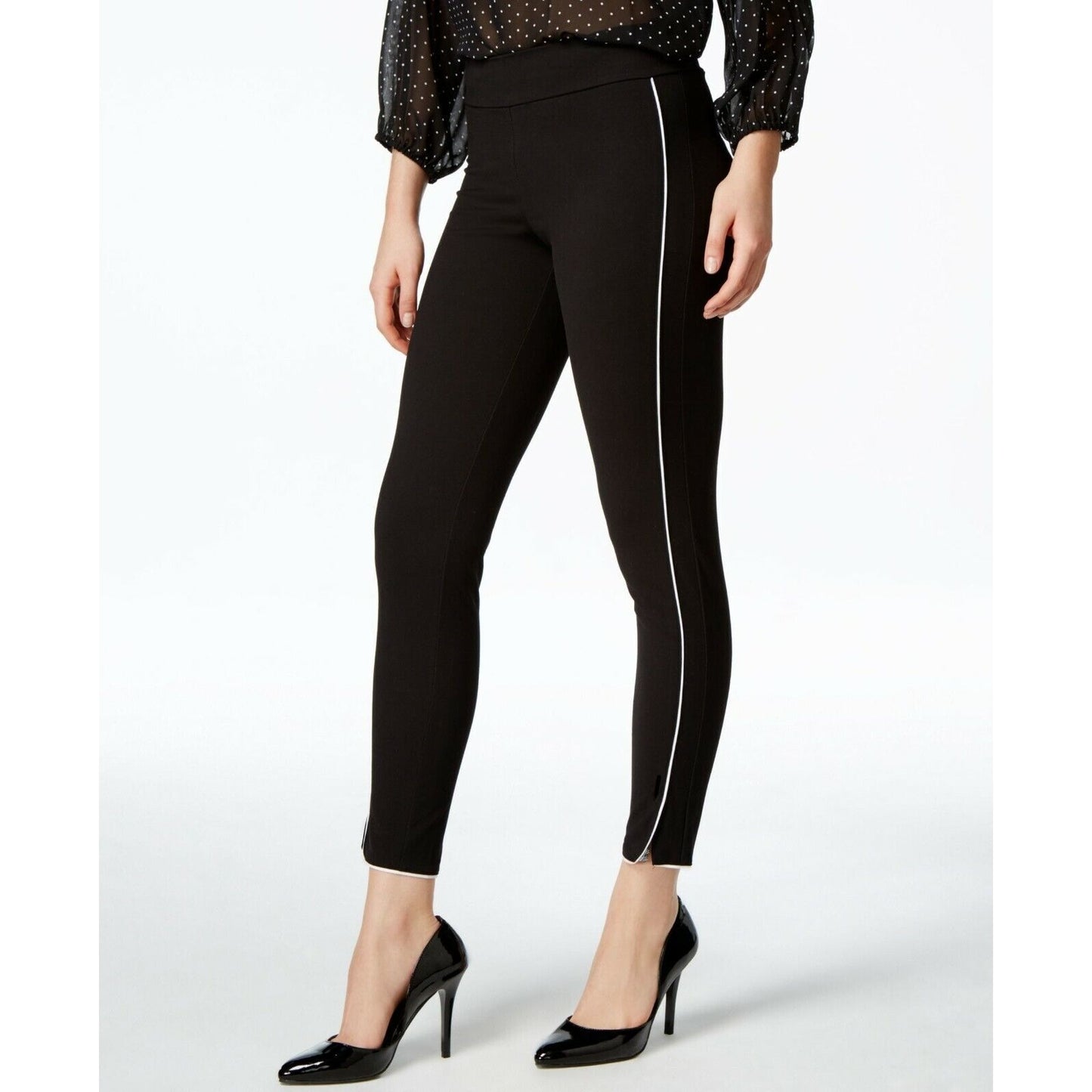 HUE Ladies Piped Polished Twill Skimmer Leggings in Black