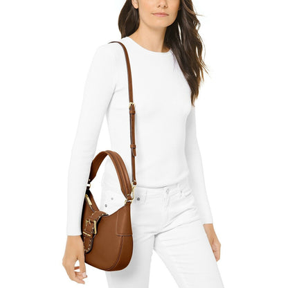 Michael Kors “Lillian” Small Brown Pebbled Leather Shoulder Bag, Gold Hardware