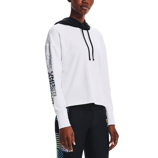 Under Armour Womens Rival Knit Terry Hoodie White Black Nova, M, NWT