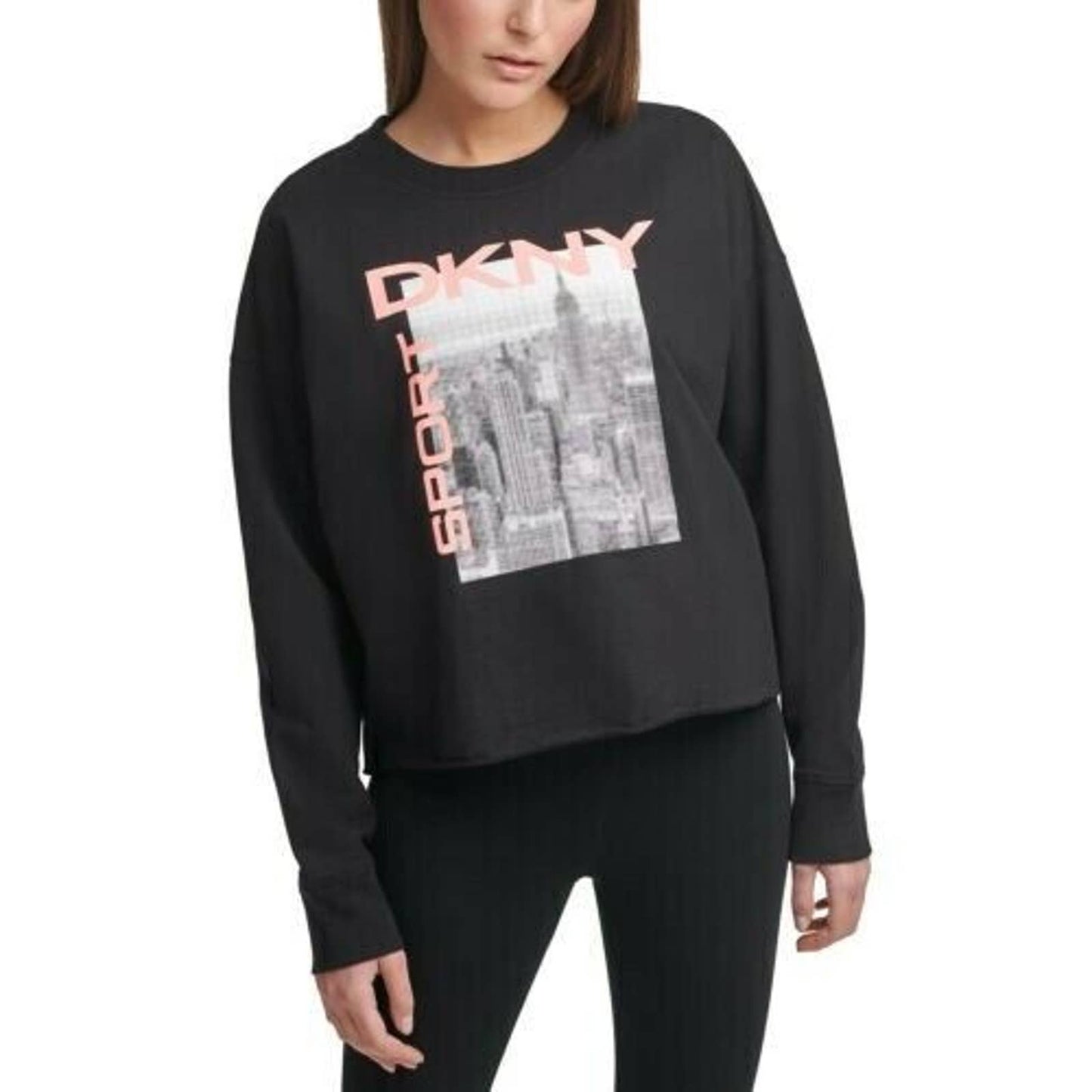 DKNY Womens City Skyline Graphic Sweatshirt, NWT Black, $59