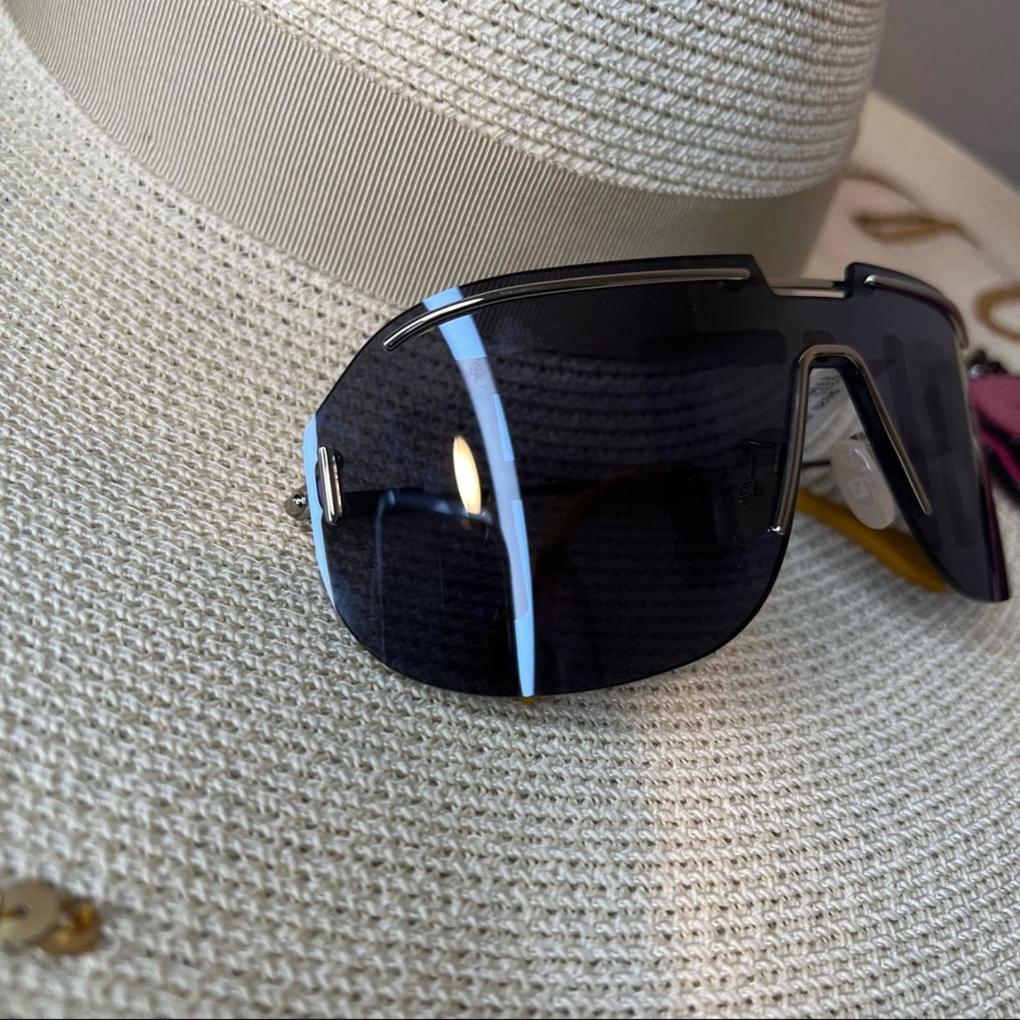 Fendi Large Gray Signature Shield Sunglasses w/ Yellow Details, “FFM0098/S”