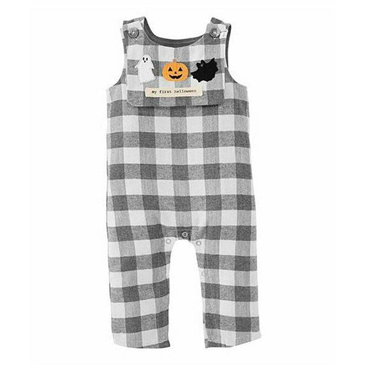 MUDPIE BABY PLAID OVERALL REVERSIBLE BIB SET MY FIRST THANKSGIVING/HALLOWEEN NWT