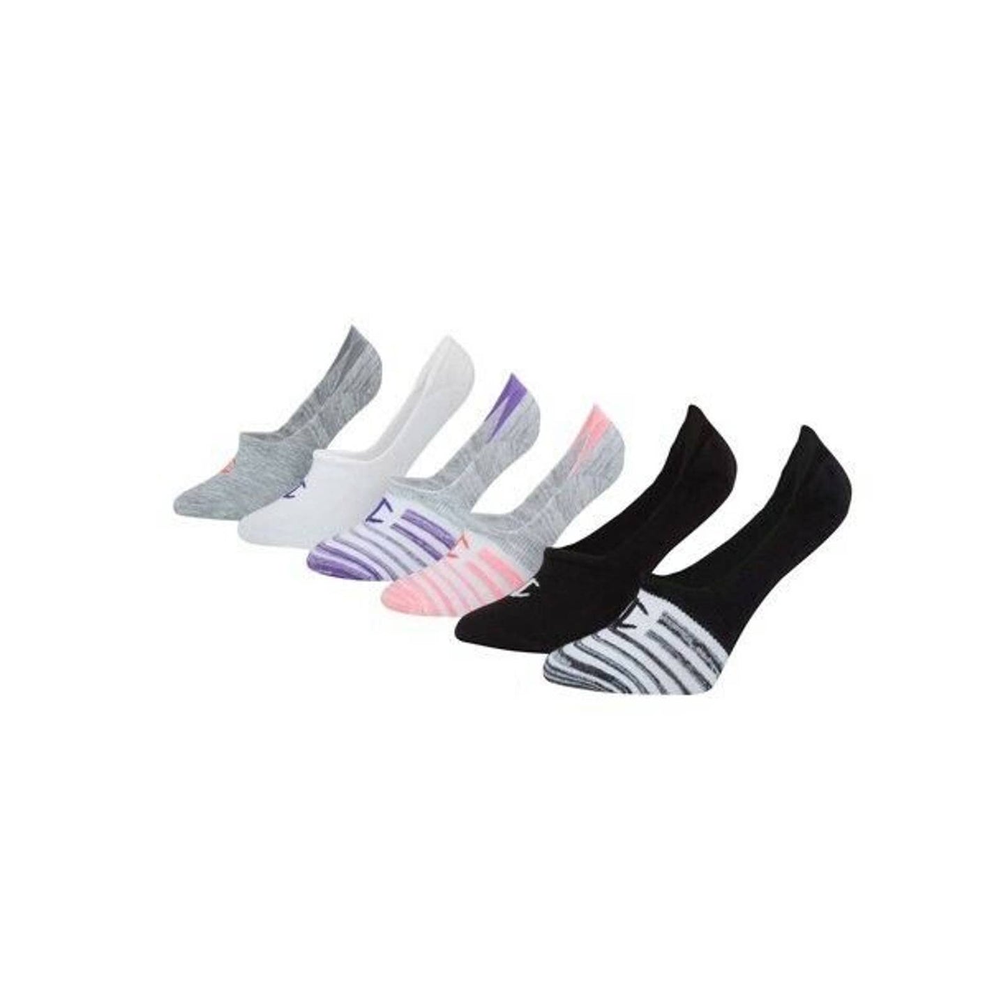 Champion Womens Performance 6-Pk. Invisible Liner Socks Multi-Color Logo, NWT