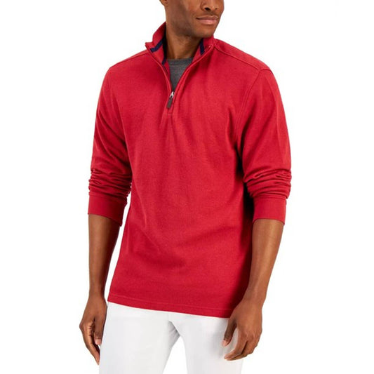 Club Room Men's Ablaze Red Quarter Zip Mock Neck Sweater, Size Small, NWT!