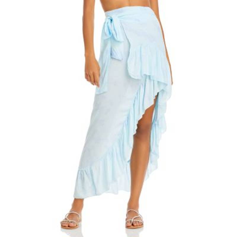 Tiare Hawaii Ladies Pale BlueTie Dye Tulip Wrap Skirt w/ Ruffle Hem, OS!