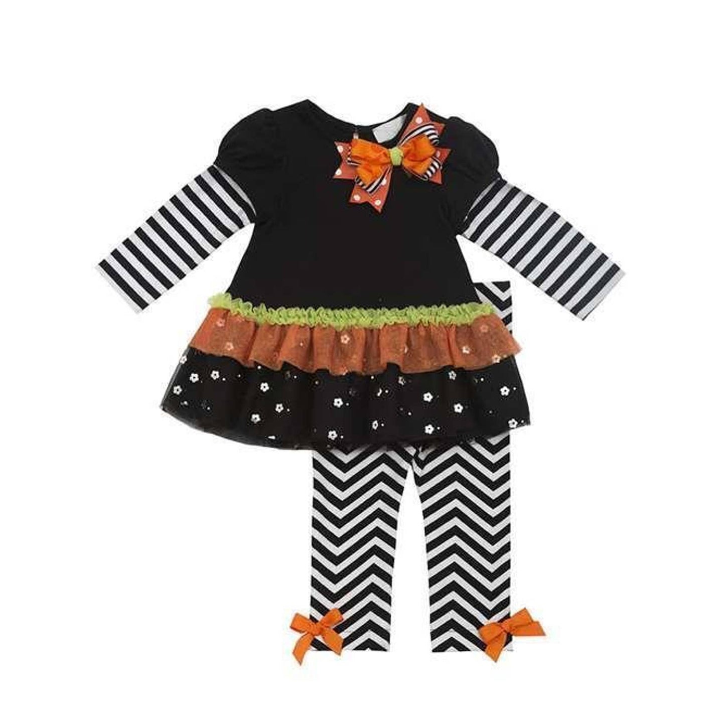 SALE! RARE EDITIONS Girls 6, 6X HALLOWEEN Fall Top & Leggings, Black White NWT