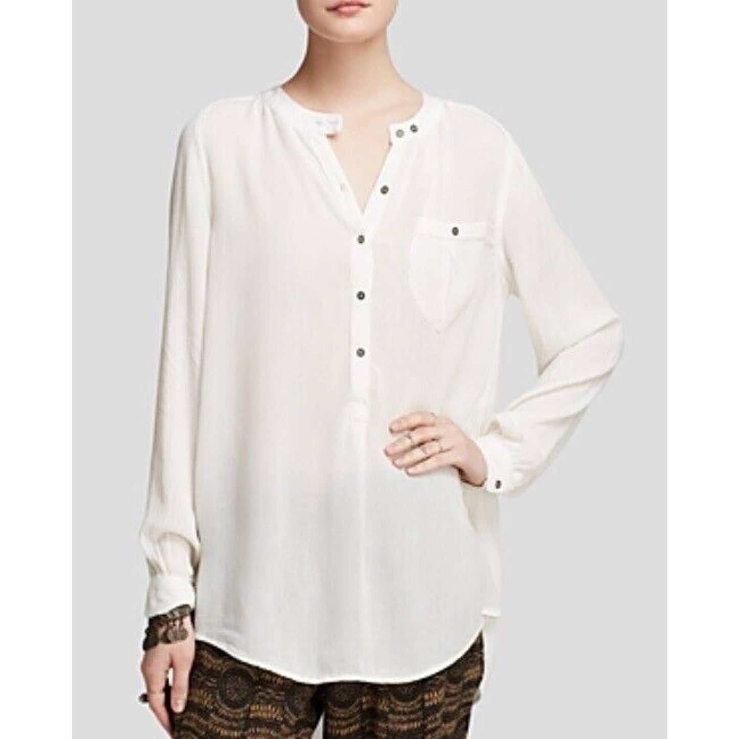 FREE PEOPLE, Ladies Boyfriend Button Down Pullover Blouse Ivory, Small, NWT $98