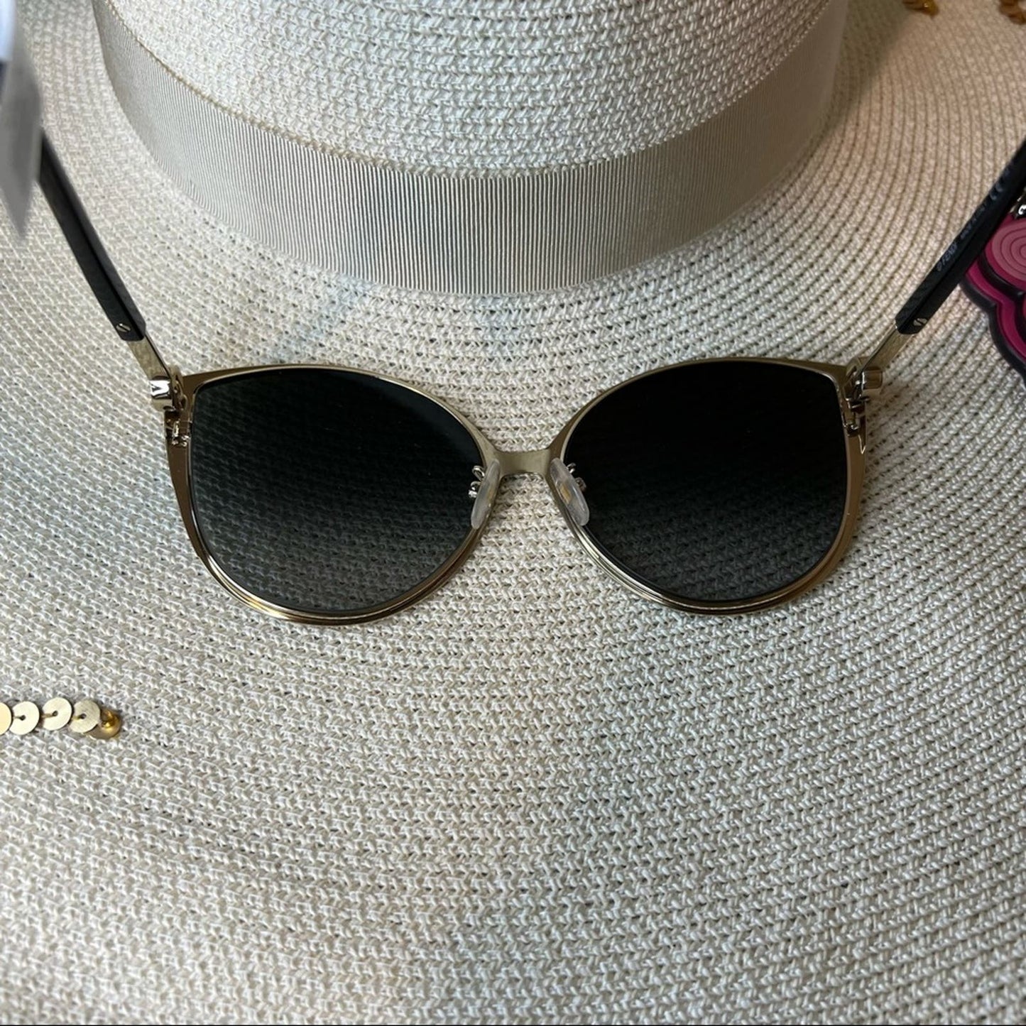 Fendi Black Cat Eye Sunglasses w/ Gold Details & Gray Gradient Lenses