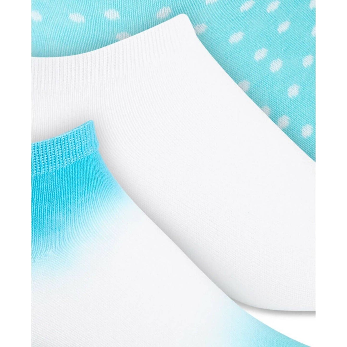 Jenni Ladies 3-Pk. Tie-Dyed Dot Socks Turquoise White, NWT