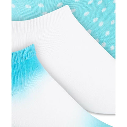 Jenni Ladies 3-Pk. Tie-Dyed Dot Socks Turquoise White, NWT