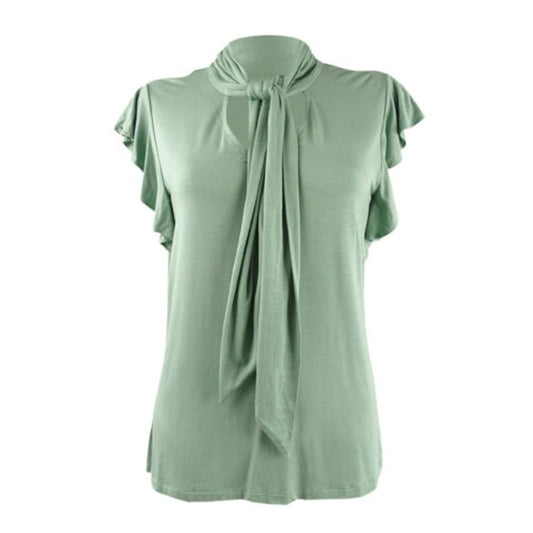 Lauren Ralph Lauren Women's Lily Pad Green Ruffle Sleeve Tie Neck Top