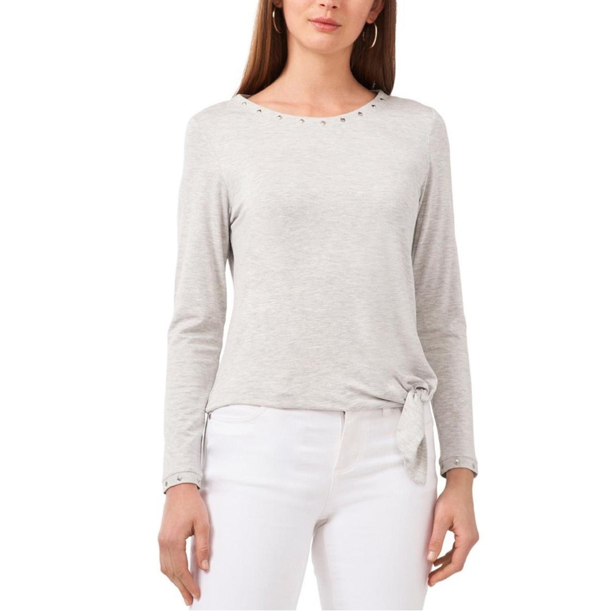 Vince Camuto Light Gray Tie Front Tee Shirt w/ Silver Stud Accents, Size M, NWT