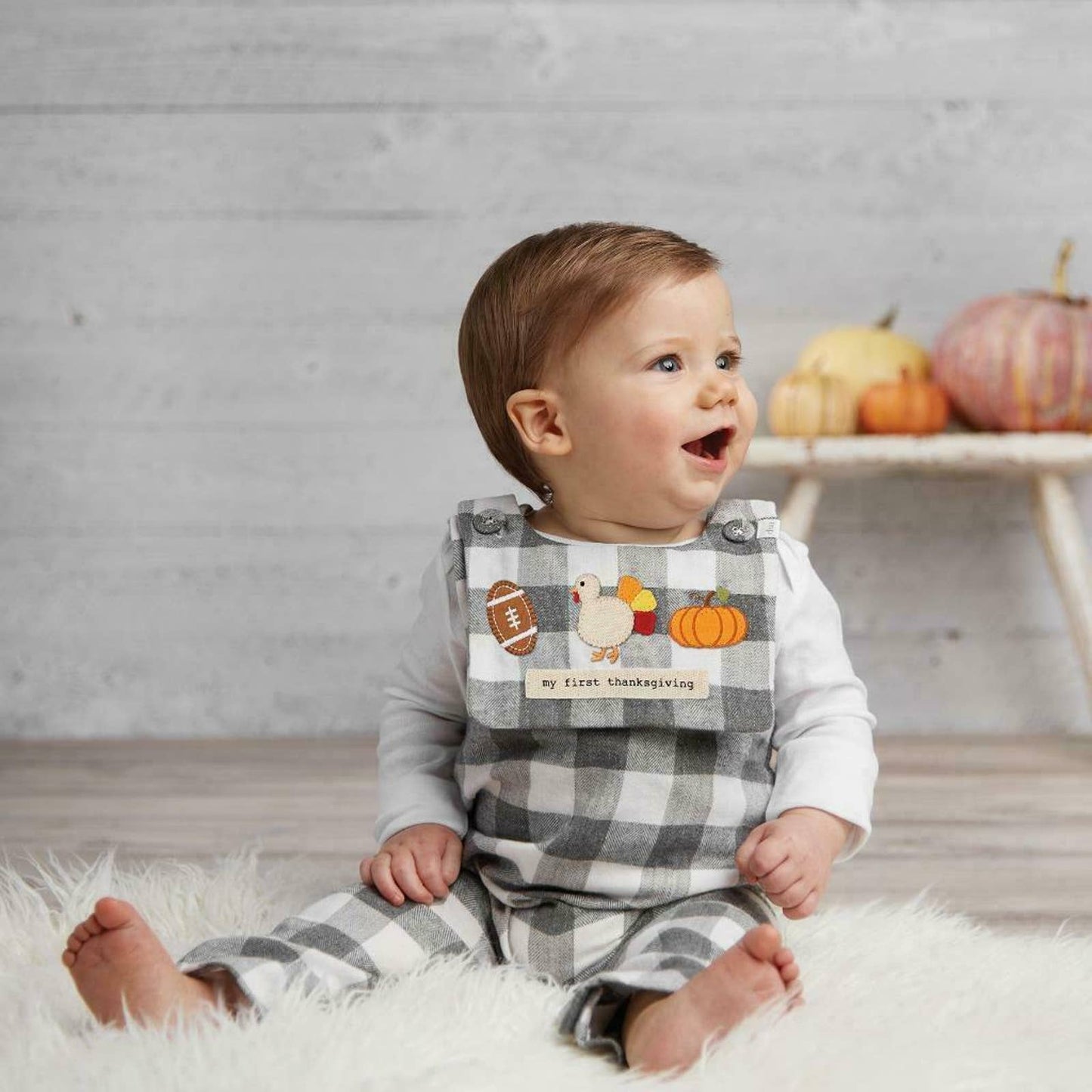 MUDPIE BABY PLAID OVERALL REVERSIBLE BIB SET MY FIRST THANKSGIVING/HALLOWEEN NWT