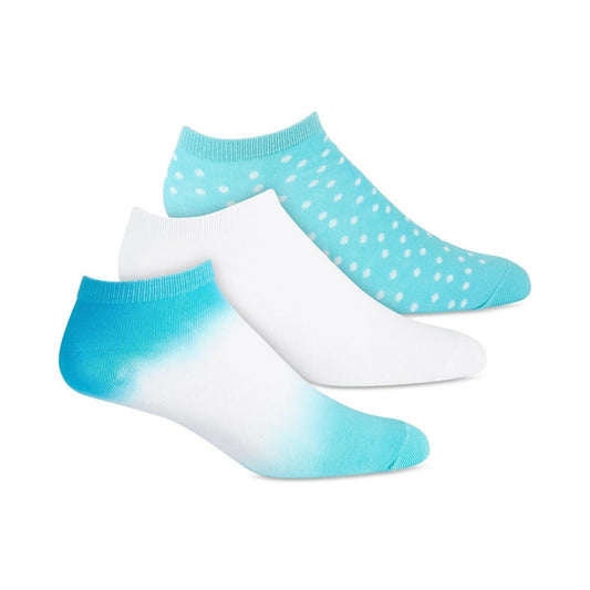 Jenni Ladies 3-Pk. Tie-Dyed Dot Socks Turquoise White, NWT