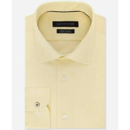 TOMMY HILFIGER MEN'S FLEX SUPINA SLIM FIT DRESS SHIRT BRIGHT YELLOW