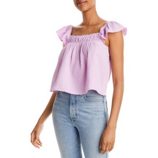 AQUA Ladies Purple Gauze Flutter Sleeve Crop Top