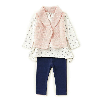STARTING OUT Girls 3 PC Set Pants Set Star Print Top, Leggings & Vest