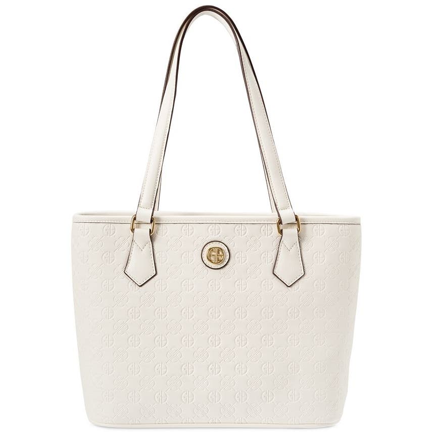 GIANI BERNINI Ivory Debossed Signature Tote Bag w/ Gold Hardware