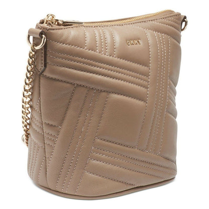 DKNY Quilted Tan Leather Bucket Bag, Crossbody Strap, Gold Hardware, NWT!